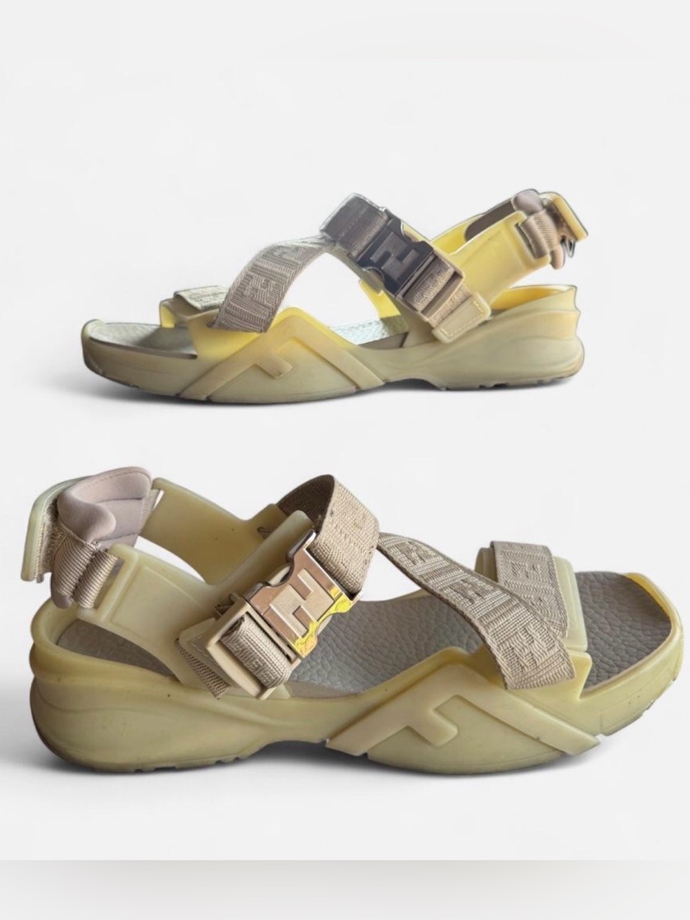 Fendi Flow 'Beige Jacquard Ribbon Cross-Strap Sandal Size Men’s 9.5